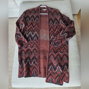 Lucky Brand Long Southwest Boho Western Wool Tribal Open Cardigan Sweater Ikat M